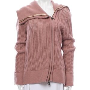 Vintage Giorgio Armani Women's Black
Label Full Zip Cowl Neck Wool Sweater